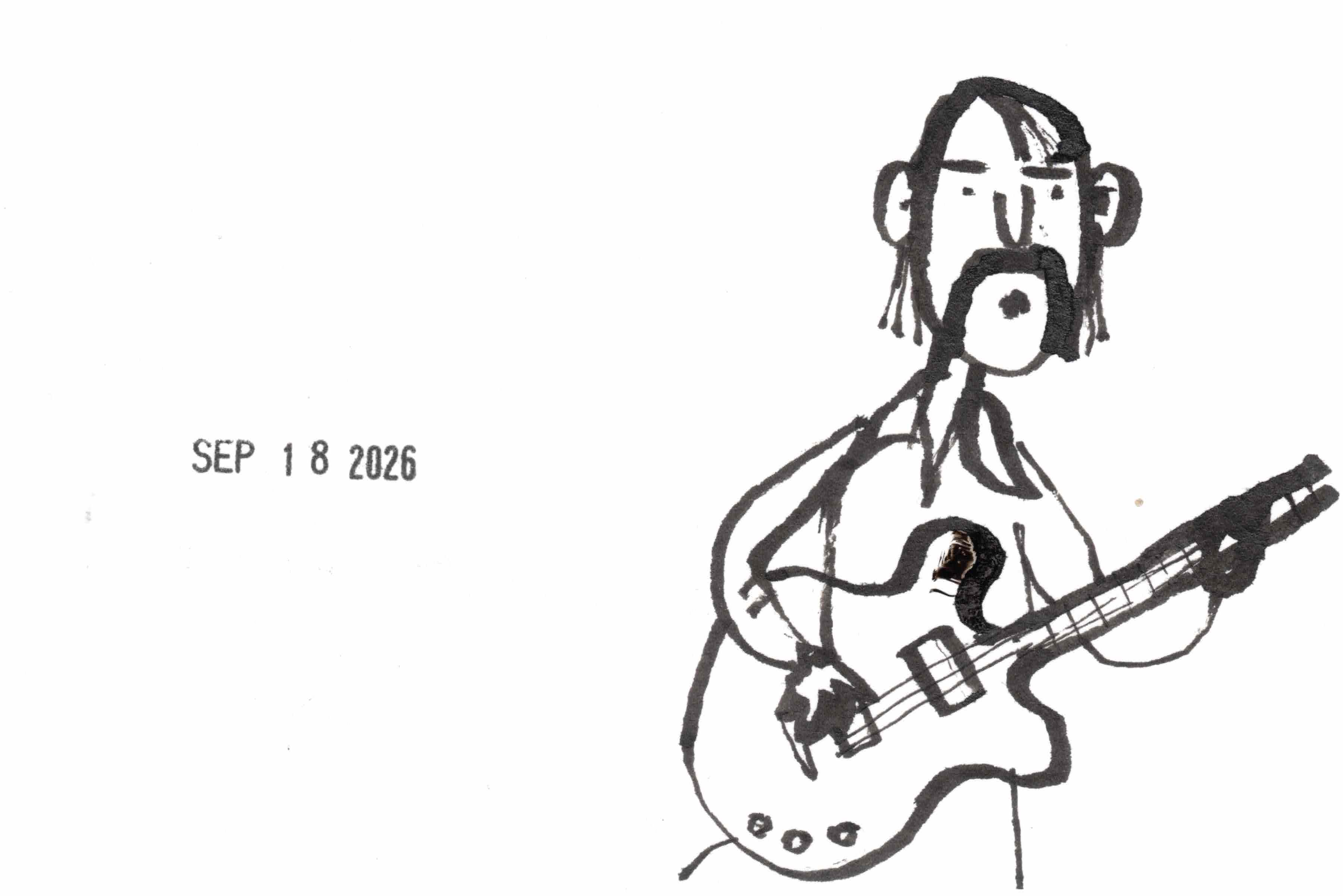 daily drawing for September 18, 2026: A bassist.