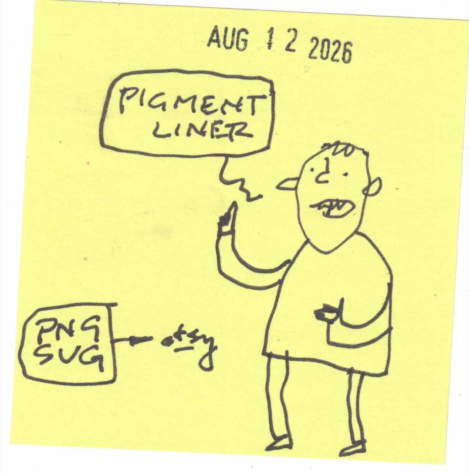 post-it sketch of a dude, done by David Rhoden with a Pigment Liner.