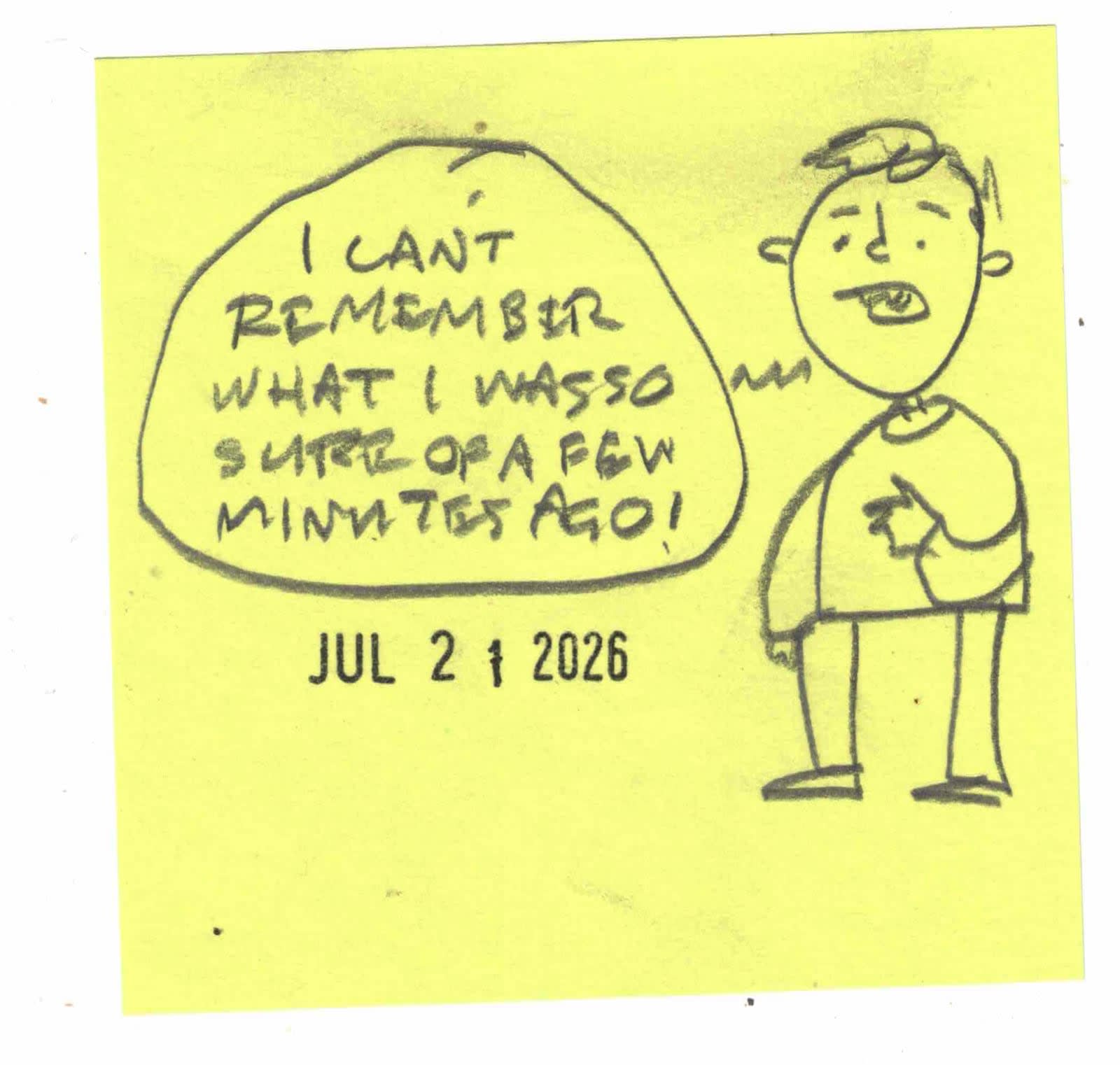 cartoon of man saying I can't remember what I was so sure of a few minutes ago!
