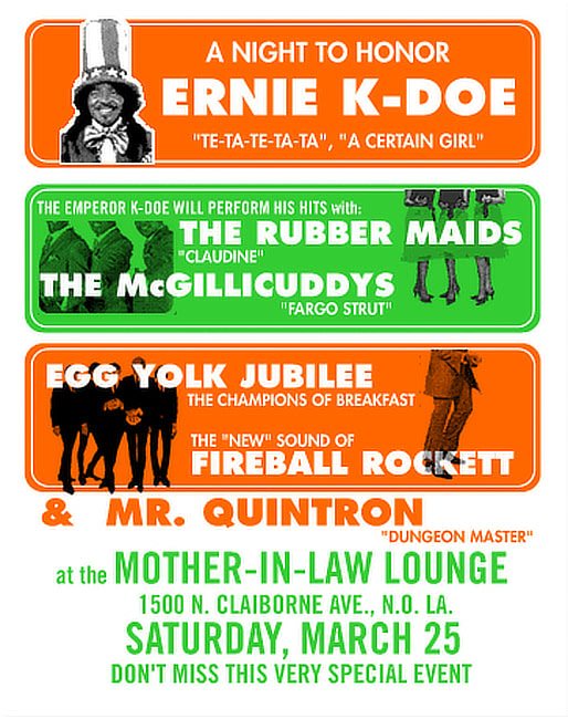 Poster design for Ernie K-Doe at the Mother-In_Law Lounge by David Rhoden