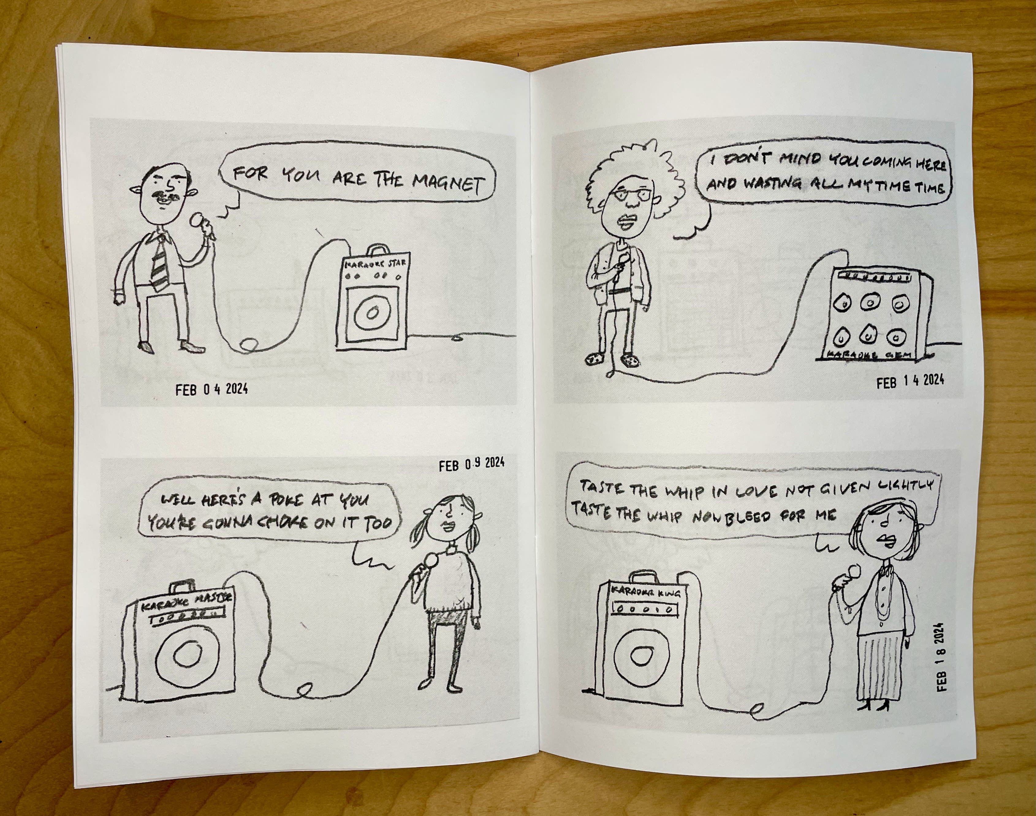 interior spread of karaoke booklet by David Rhoden