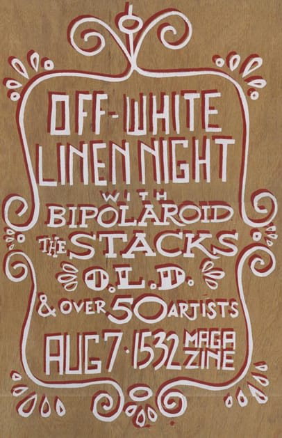 Silkscreened poster for Off-White Linen Night by David Rhoden
