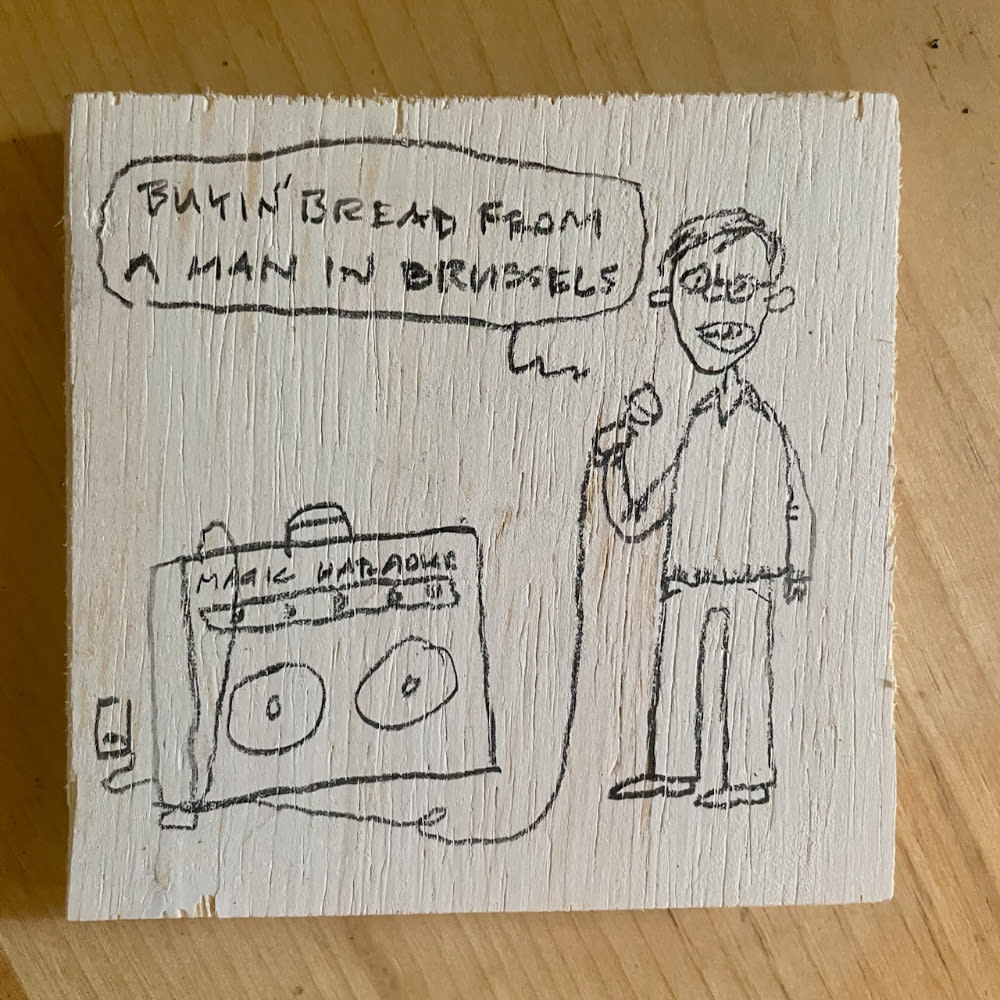 karaoke cartoon by David Rhoden of man singing "Down Under"