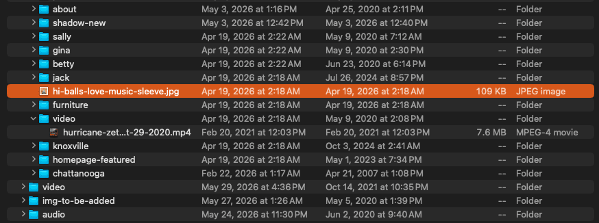 screenshot showing the /static/img/ folder of my website