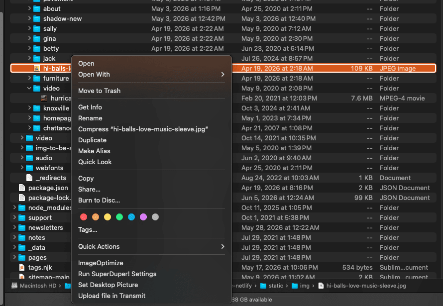 screenshot showing the /static/img/ folder of my website