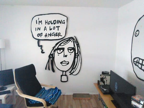 an angry woman's calm face, paintins by David Rhoden, May 15, 2016.