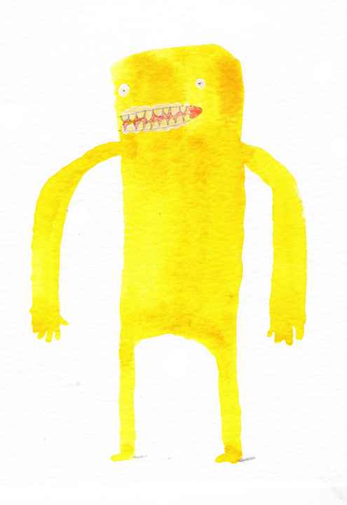 I painted a yellow man in watercolor.