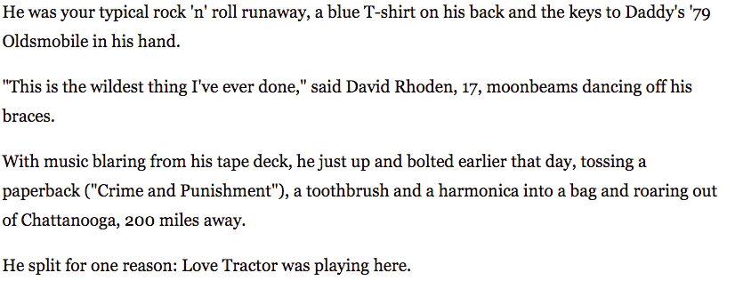 screenshot of excerpt from article interviewing David Rhoden about Athens music