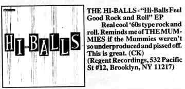 Hi-Balls review from Maximum Rock N Roll