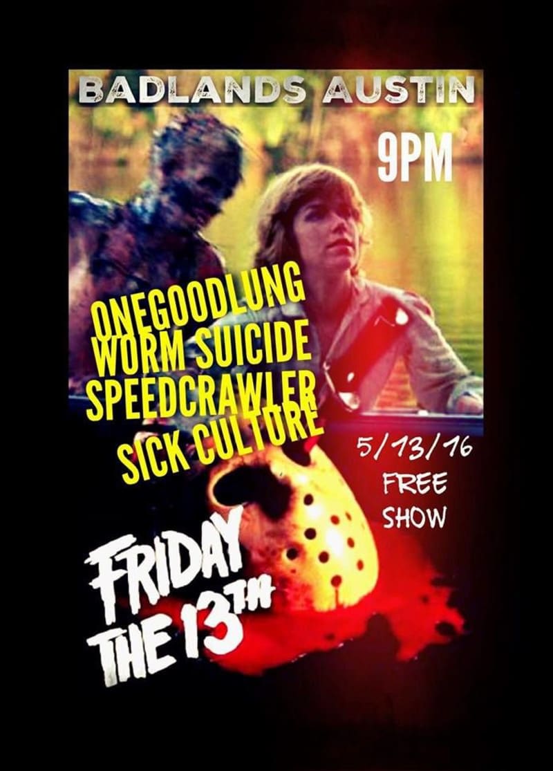 Speedcrawler and other bands at Badlands, Austin May 13 2016 flyer Speedcrawler and other bands at Badlands, Austin May 13 2016 flyer