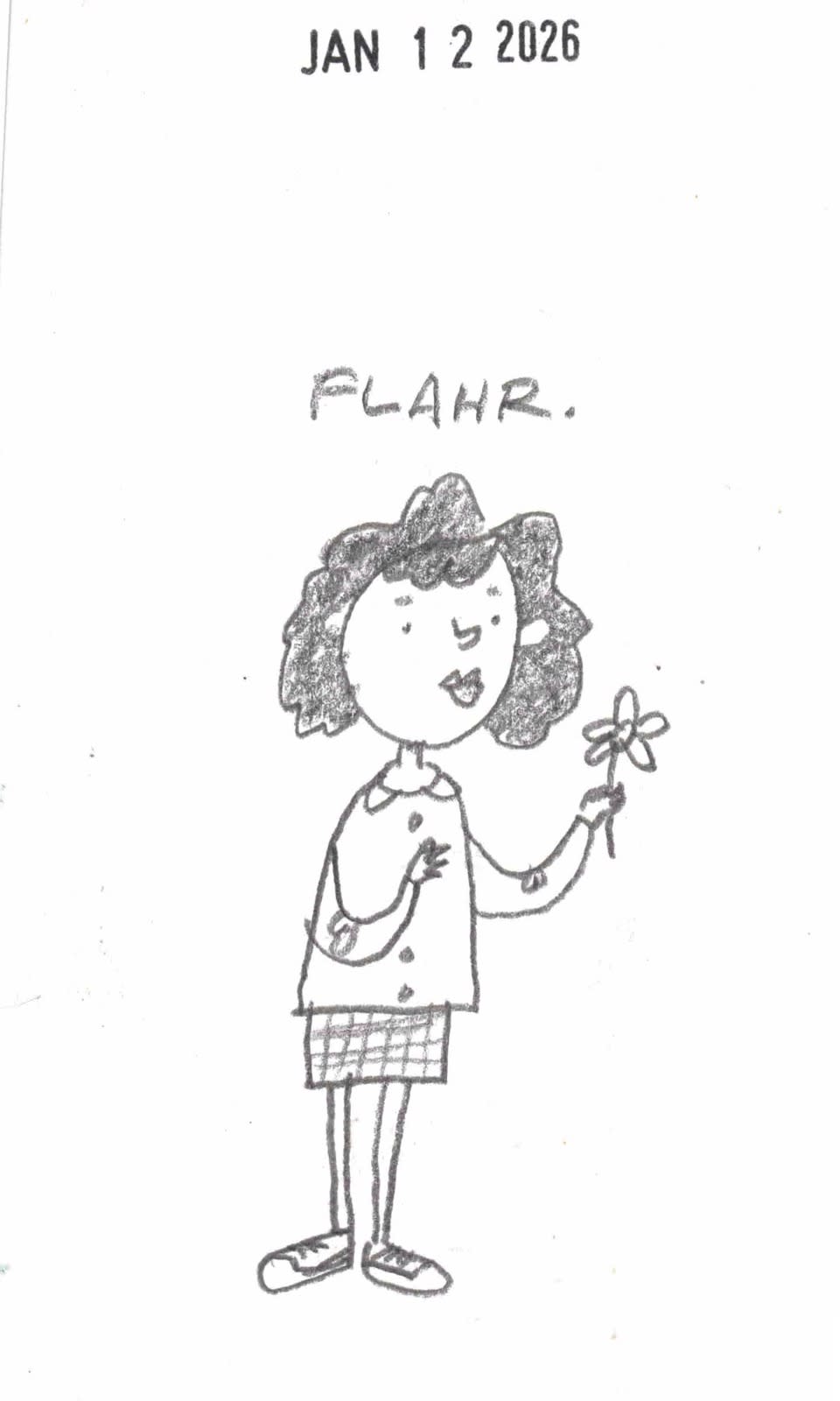 a woman with a flower, labeled "flahr"