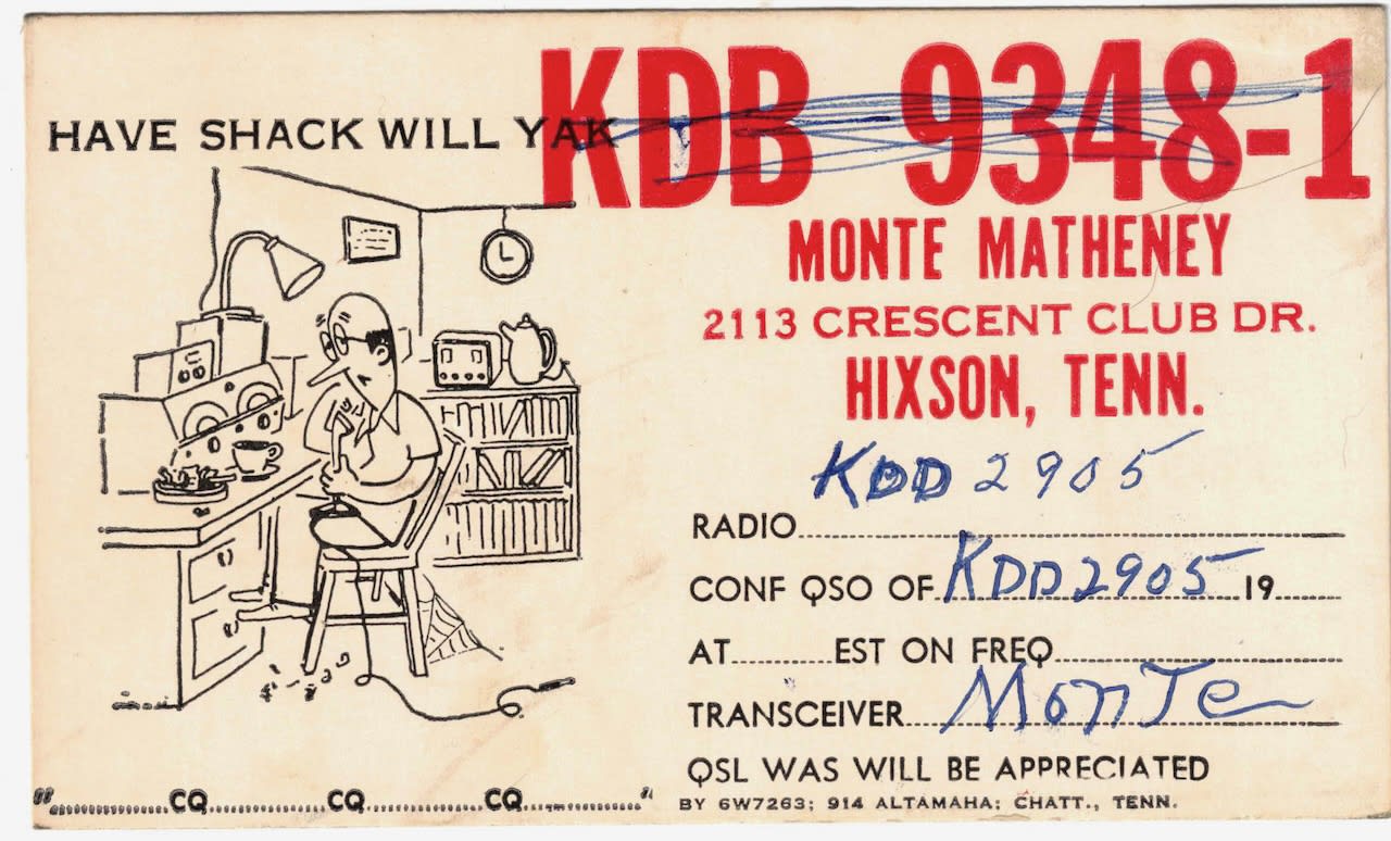 QSL card from Monte Matheney, Chattanooga Tennessee.