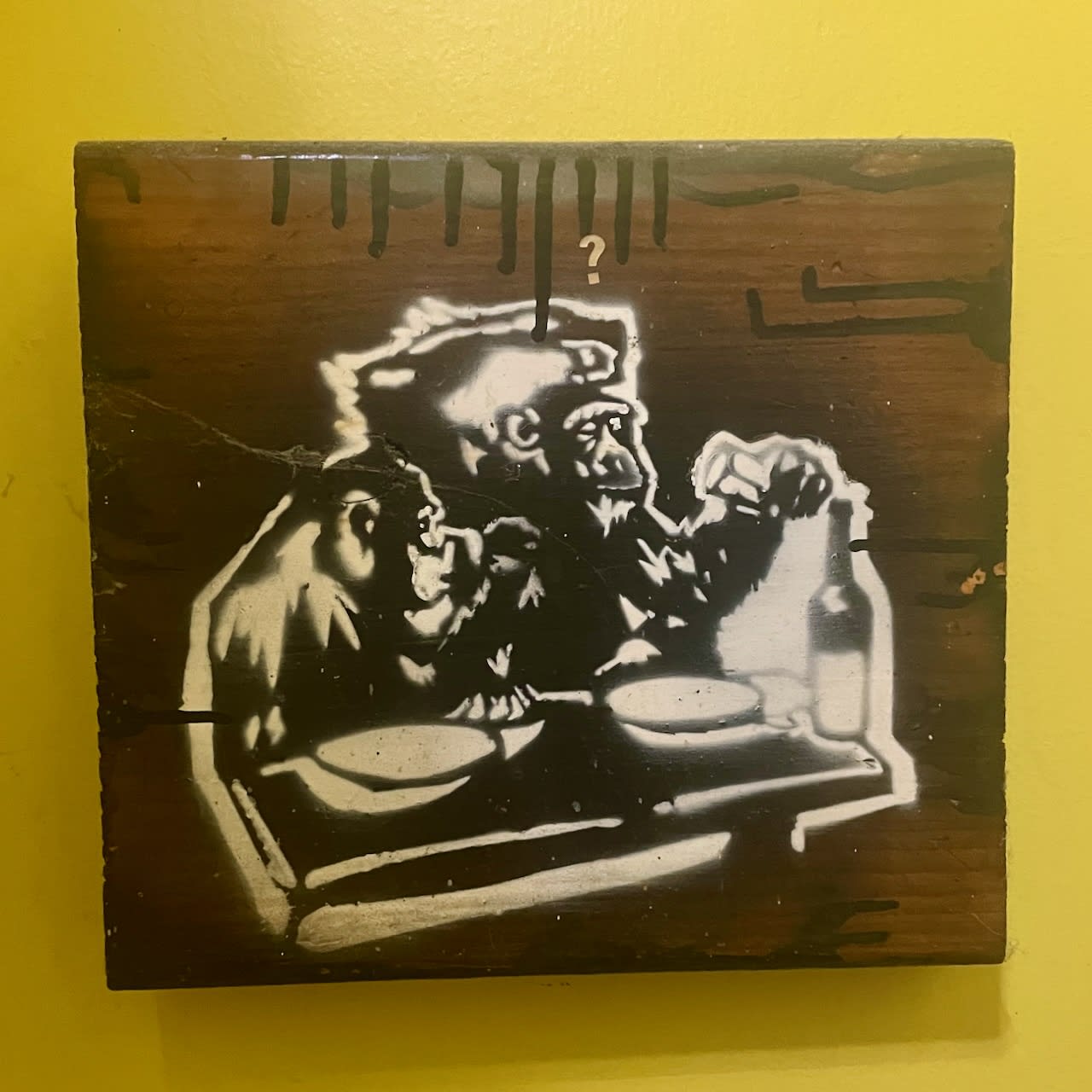 stencil of chimps drinking wine by Chad Mo.