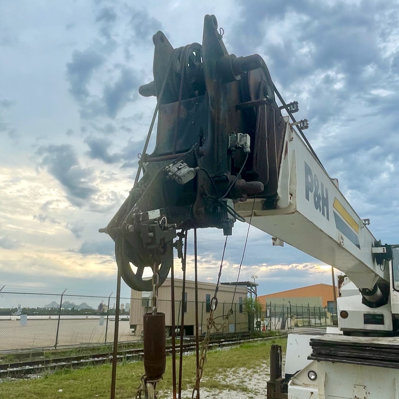 Crane with beehive in the boom head