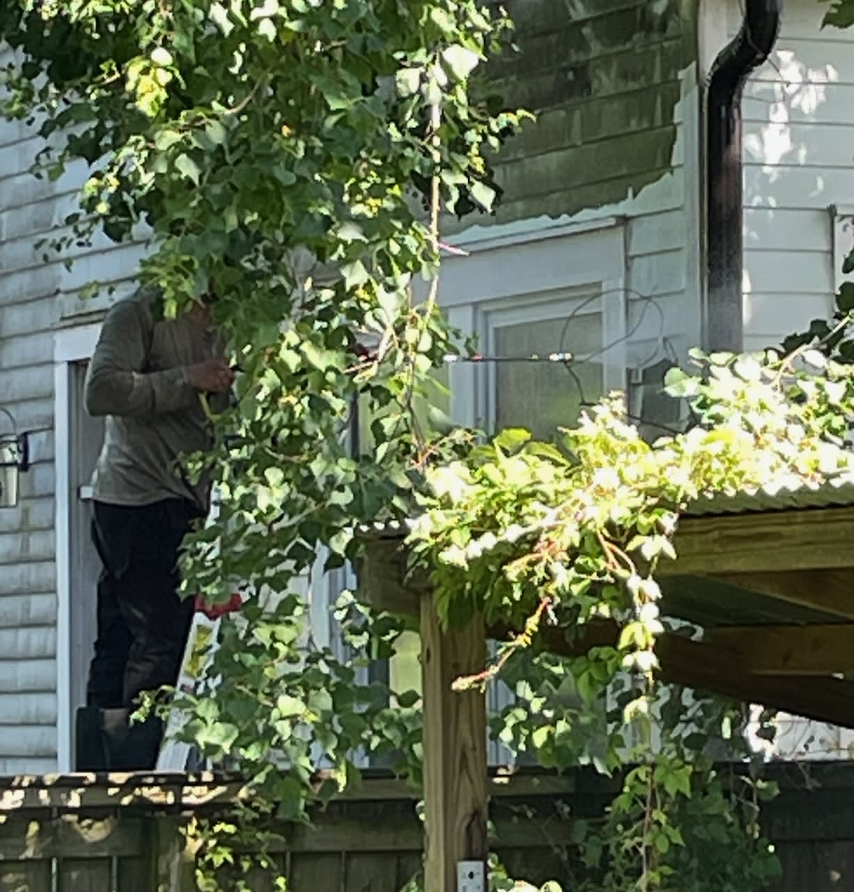 guy pressure washing a house