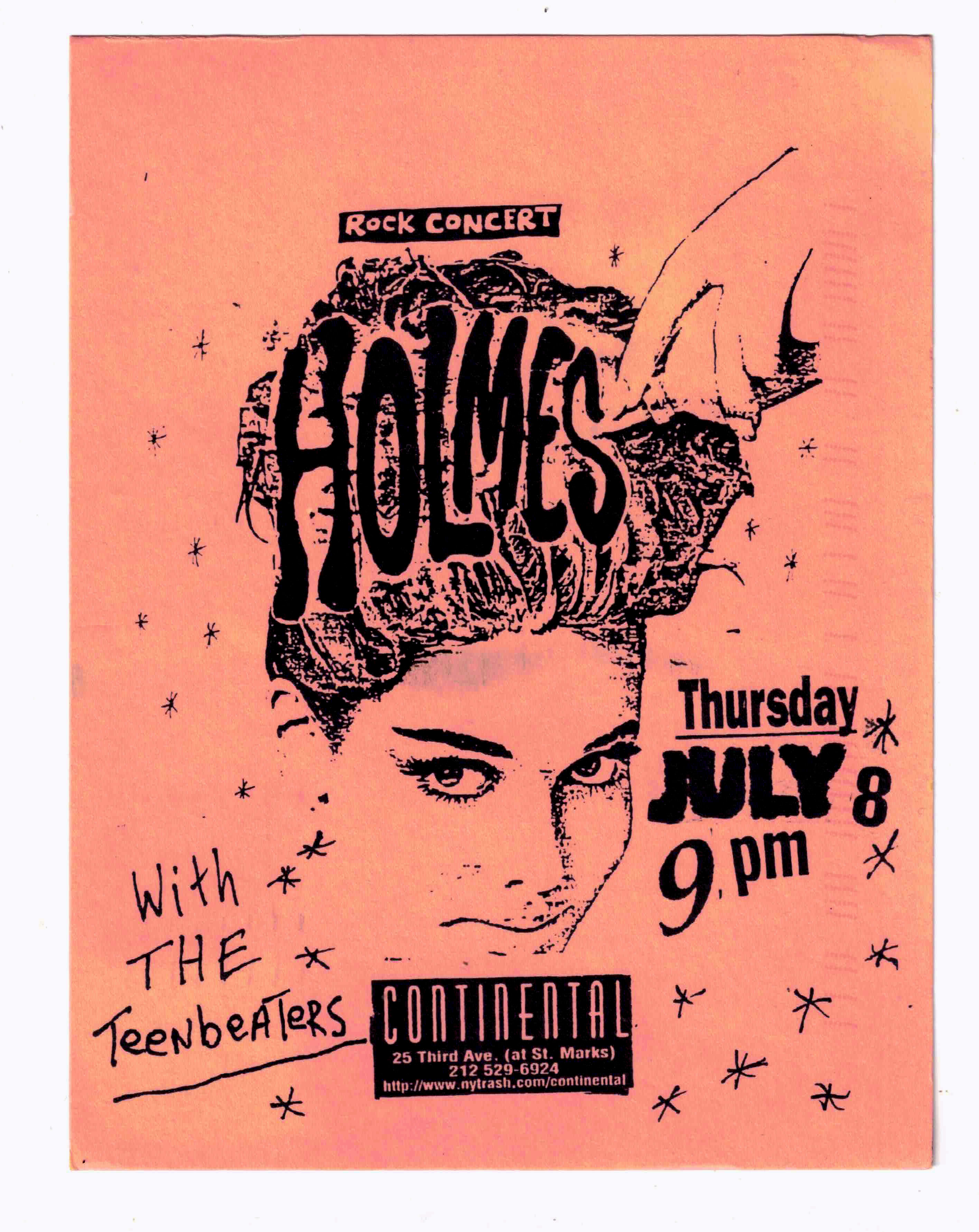 mailer for Holmes show at Continental, July 8, 1999.