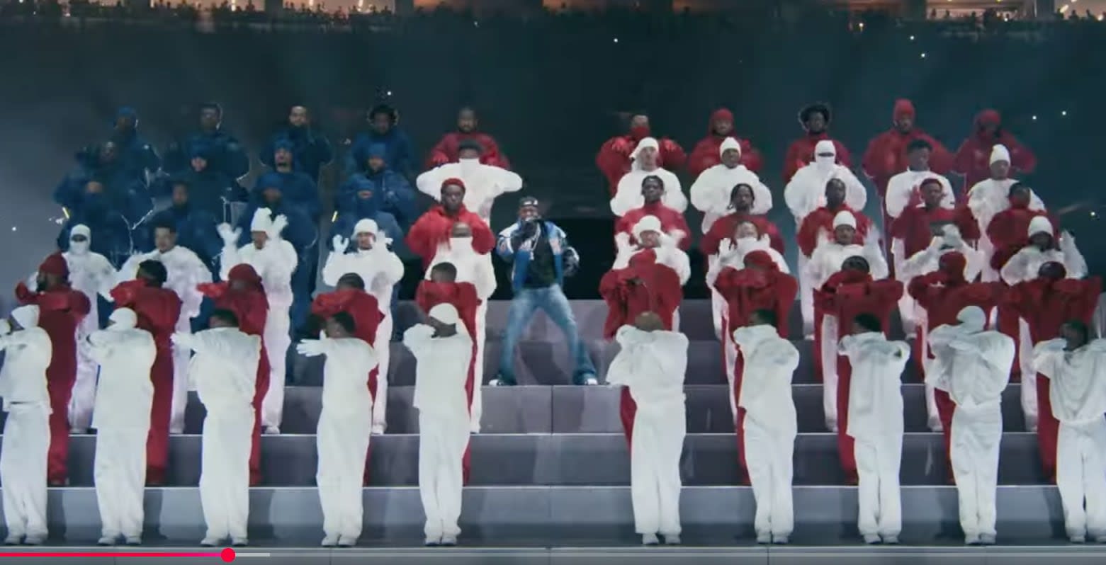 screengrab of Kendrick Lamar's super bowl show
