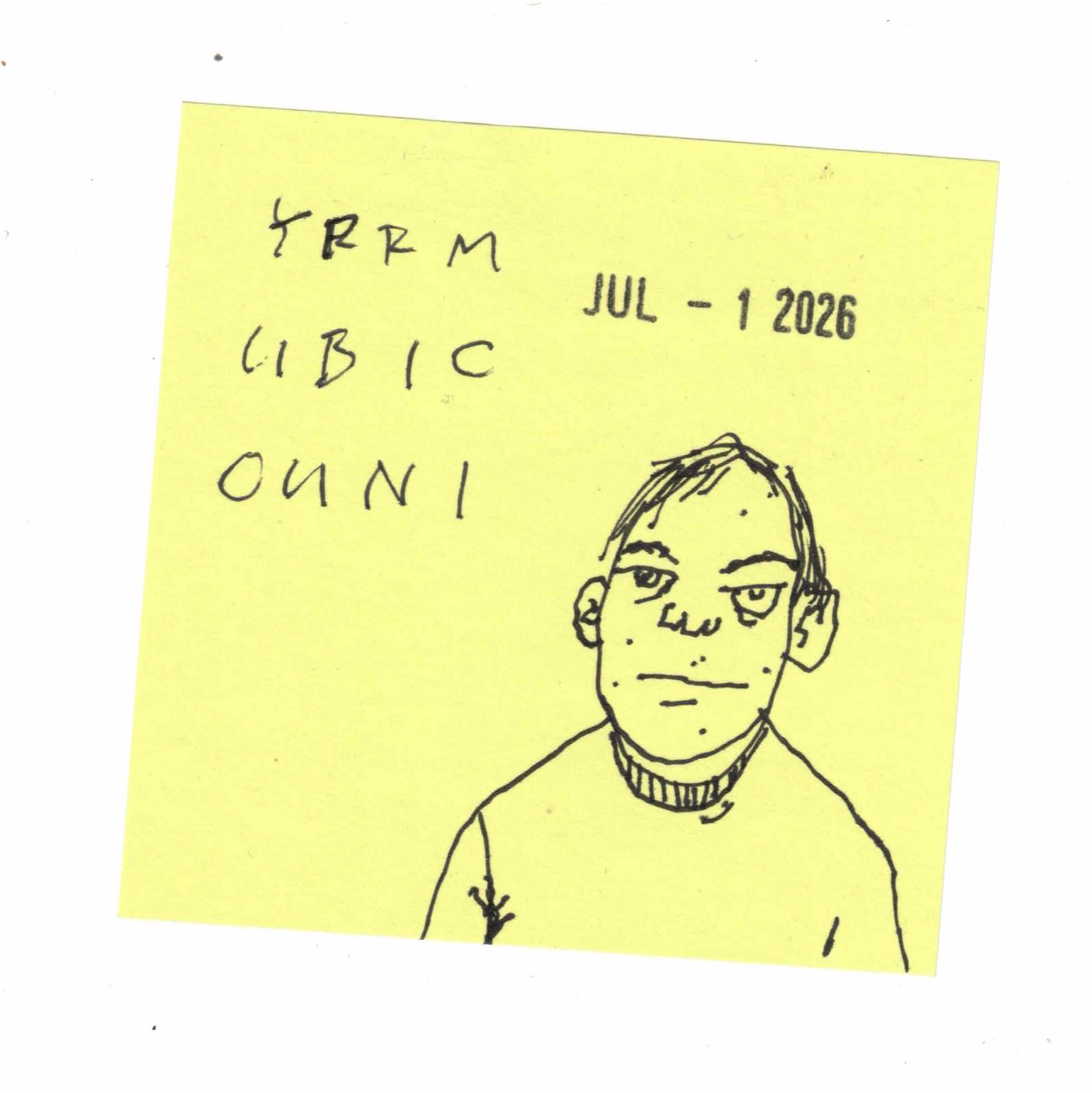 Post-It note sketch of shady character by David Rhoden.