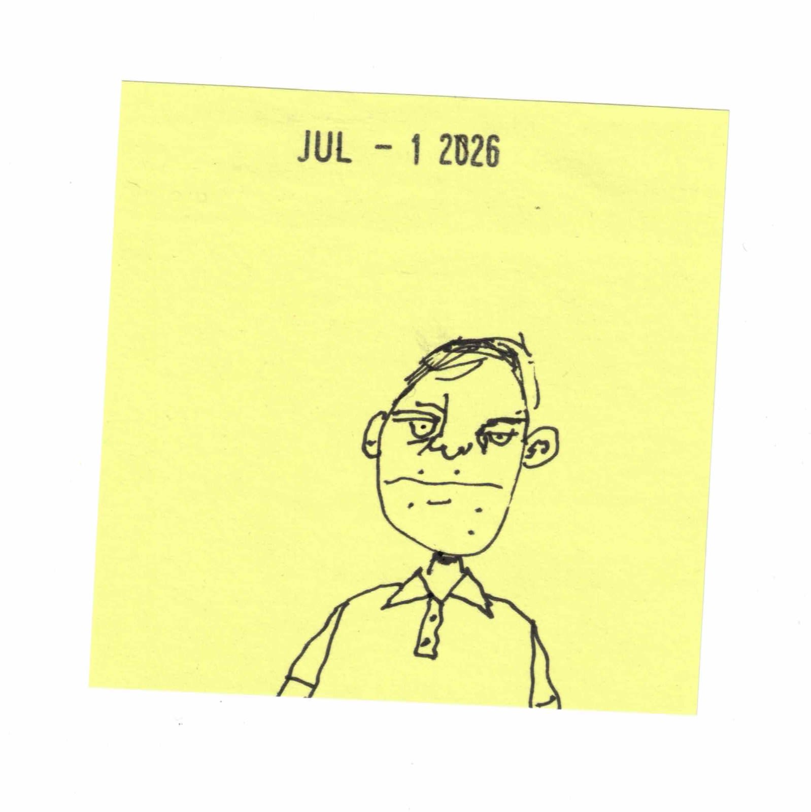 Post-It note sketch of shady character by David Rhoden.