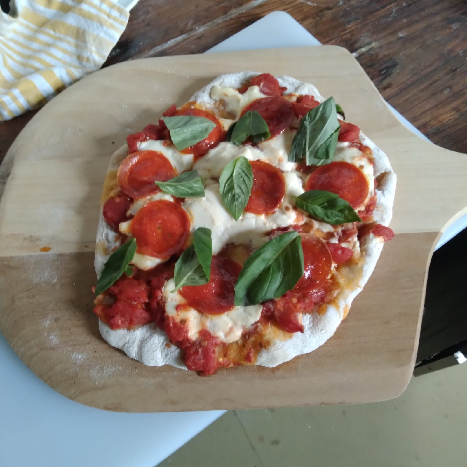 I made a pizza with ricotta and basil.