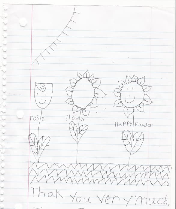 kid's drawing of flowers
