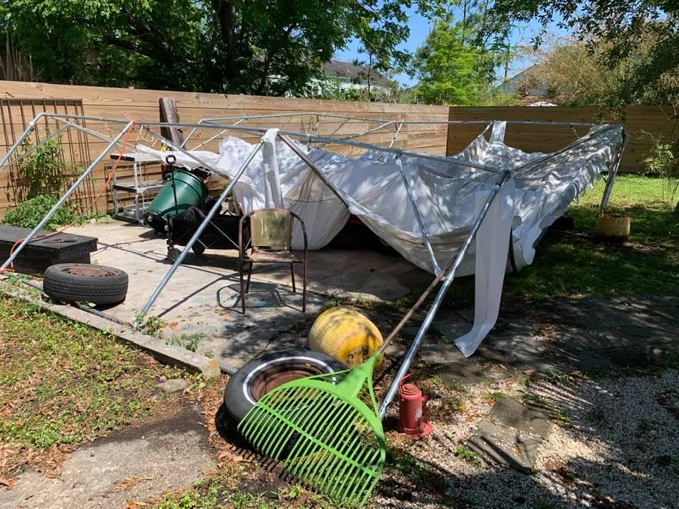 Gina’s work tent failed in a storm.