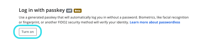 Turn on login with passkeys