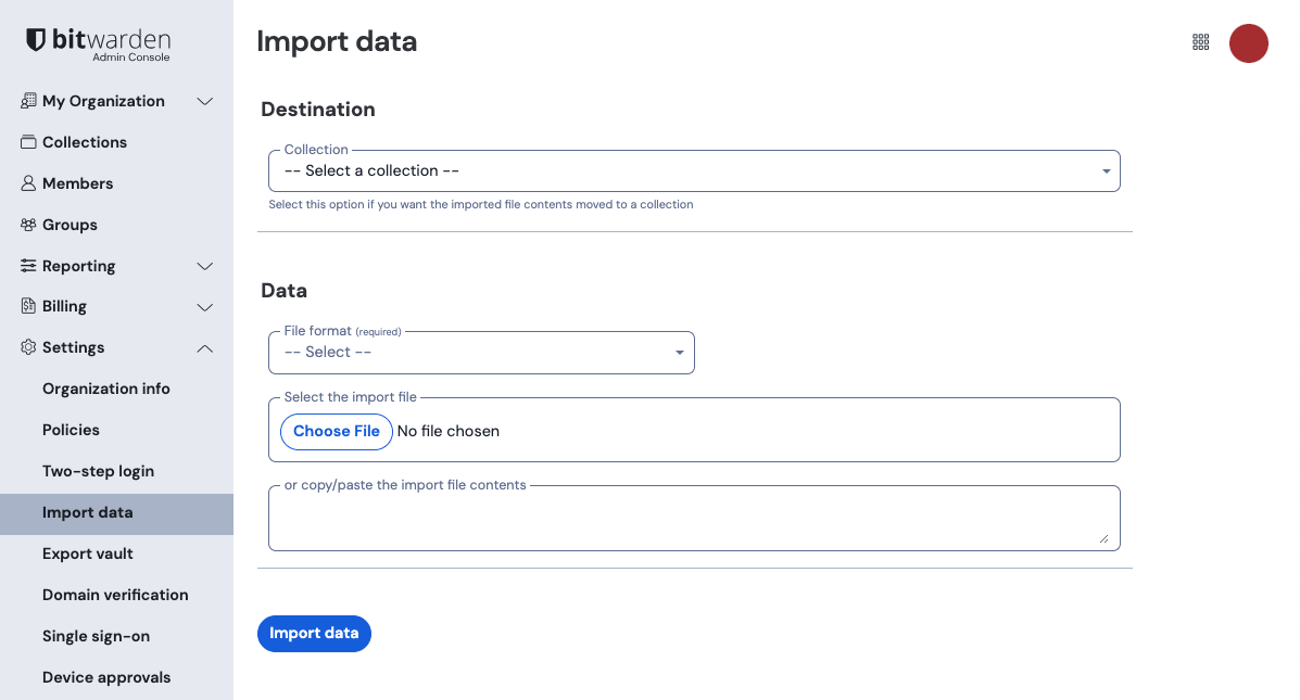Admin Console import