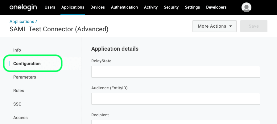 Configuration de l'application