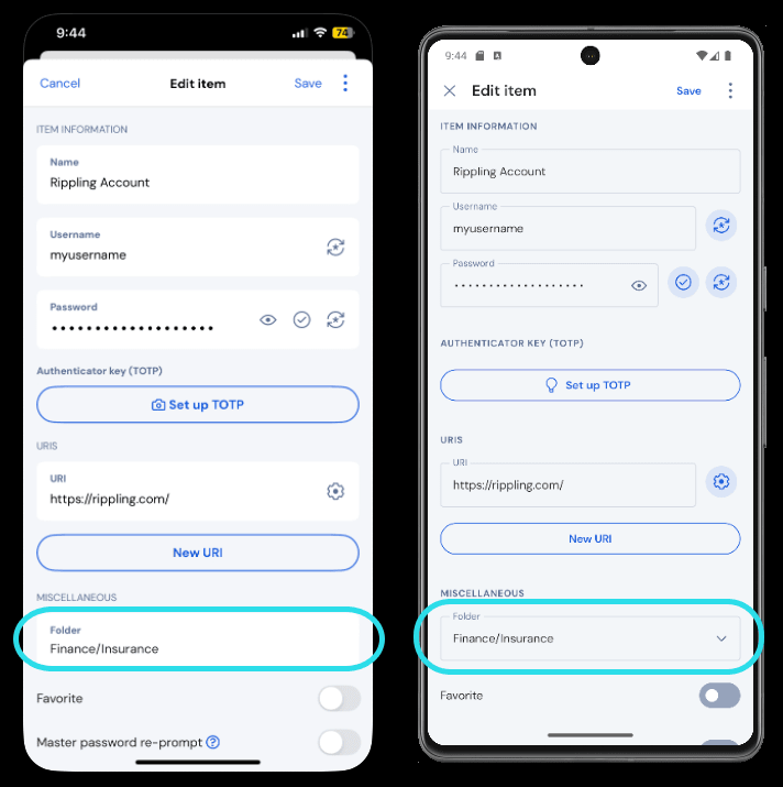 Move item to a folder on mobile