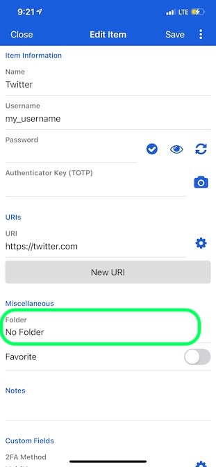 Move item to a folder
