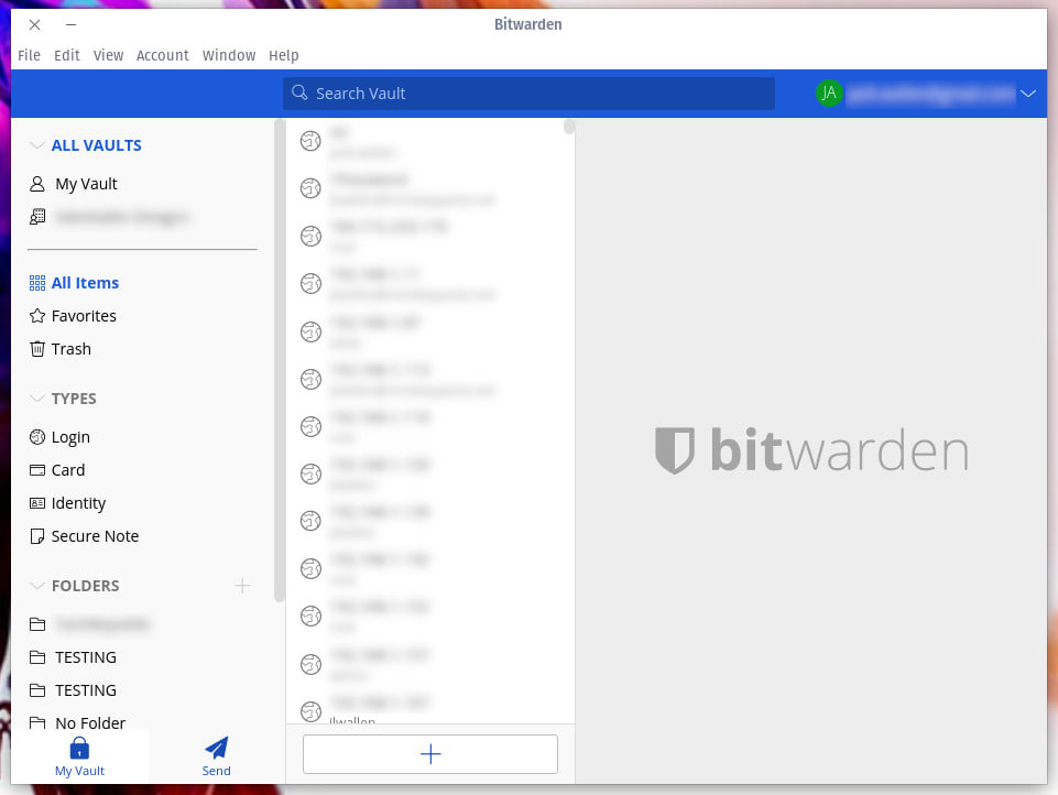 Figure 1: The Bitwarden desktop client makes it easy to gain access to most of the features