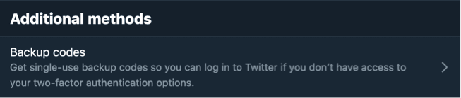 Twitter option for ‘Backup Codes’
