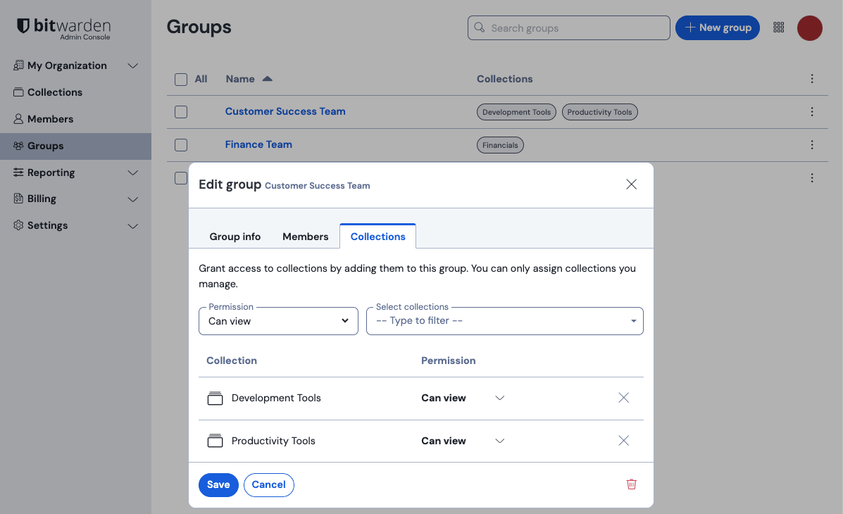 Collections permissions