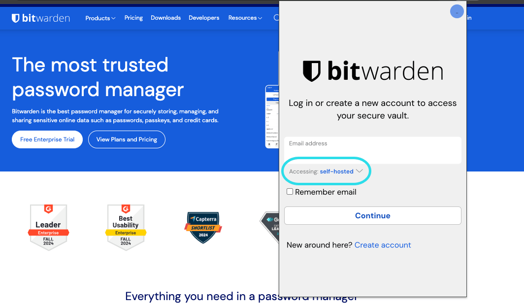 Self-hosted server selection