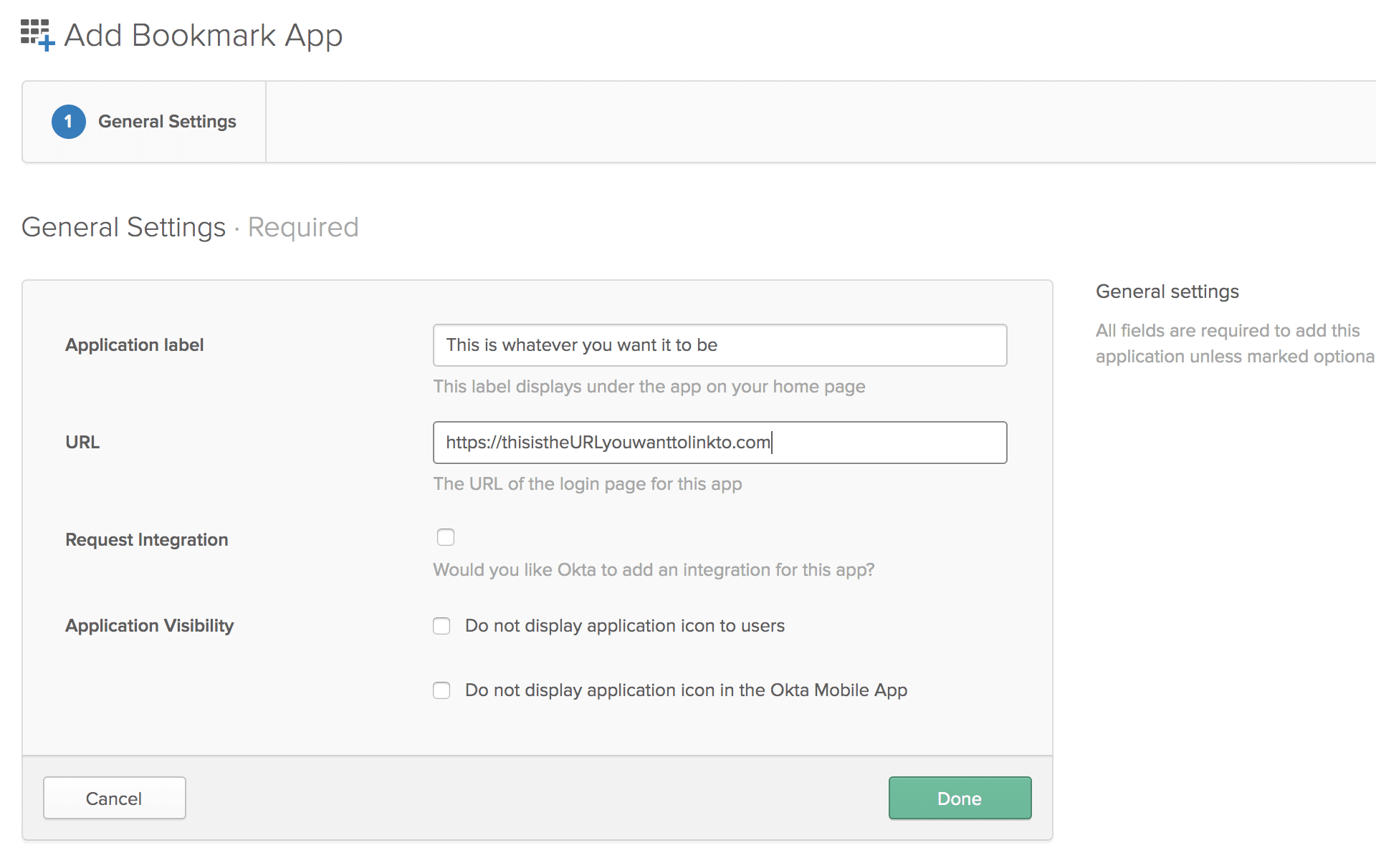 Creating a bookmark in Okta (source: okta.com)