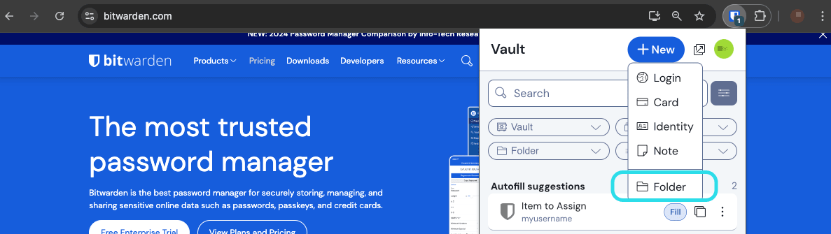 Browser extension new folder