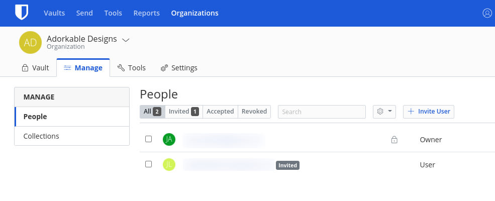 Figure 5: The Organization user management tab.