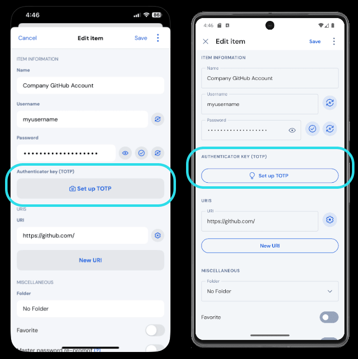 Set up TOTP on mobile