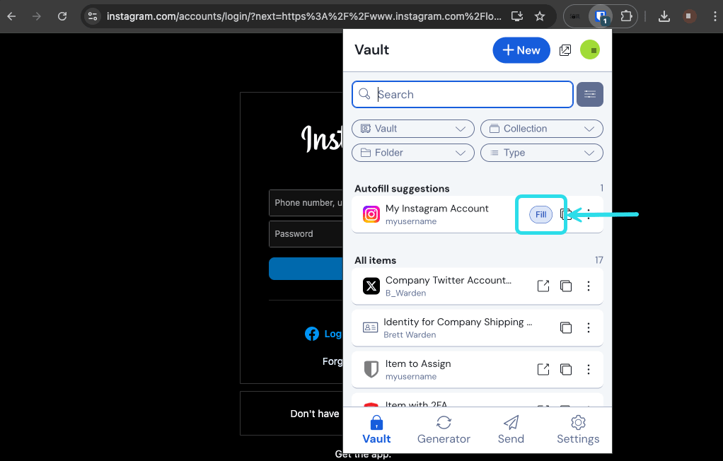 Autofill via browser extension