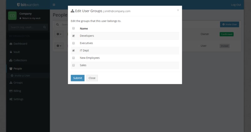 Managing a user's group access
