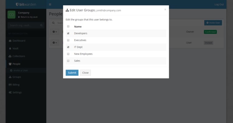 Managing a user's group access
