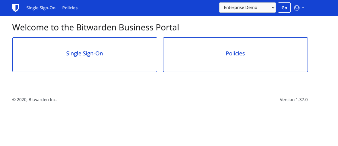 Business Portal presents options for configuring Login with SSO and other Enterprise features