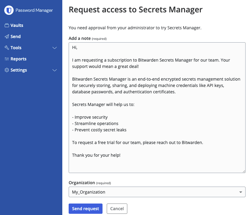 Request access to Secrets Manager