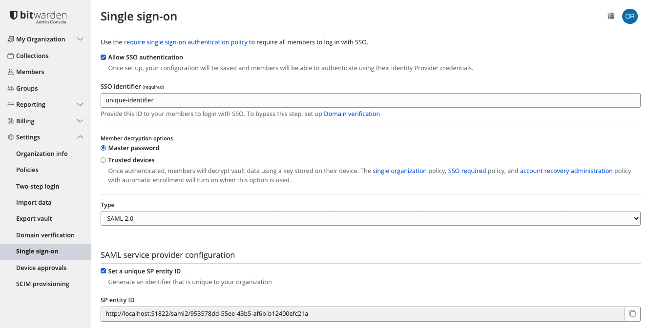 SAML 2.0 configuration 