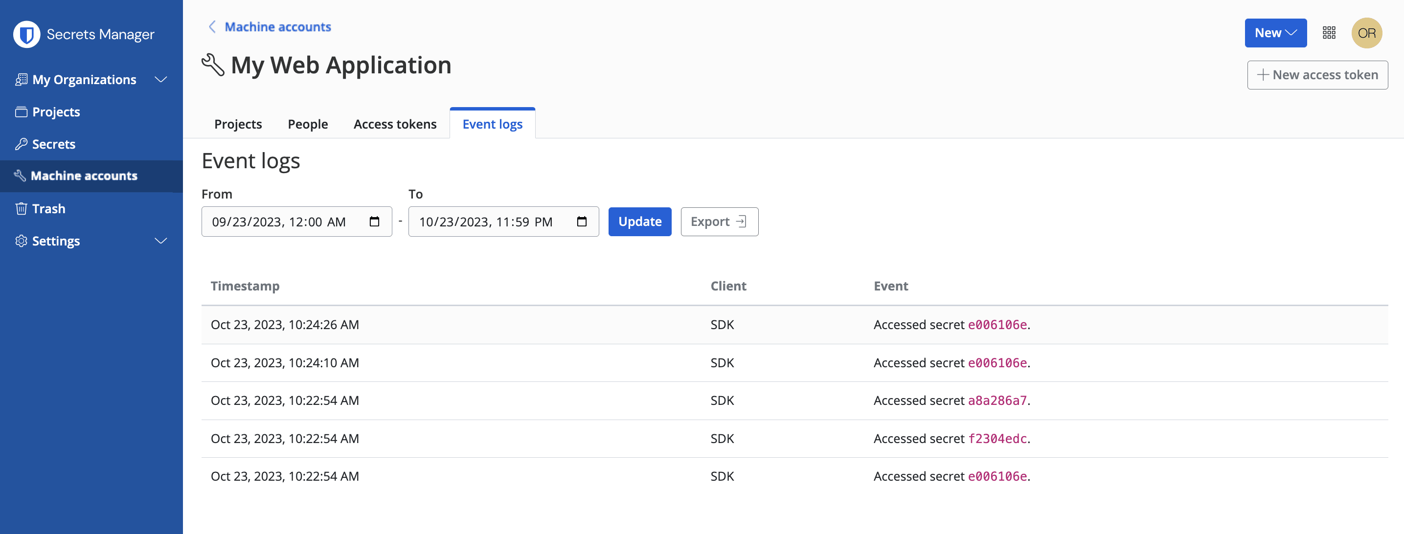 Machine account events