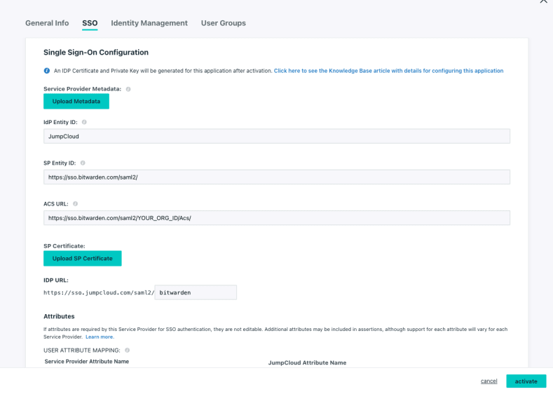 Jumpcloud SSO configuration