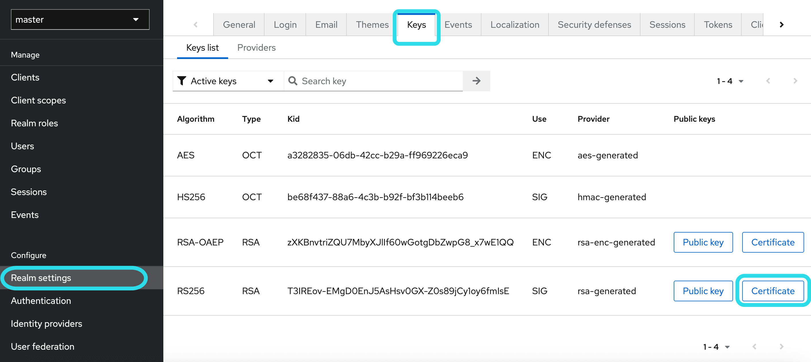 Keycloak RS256証明書