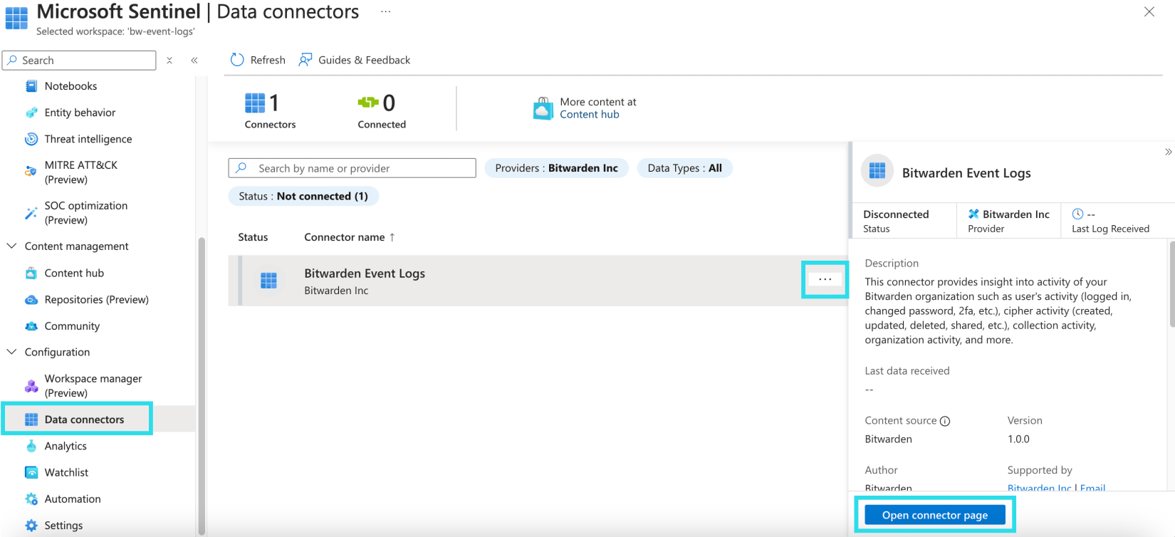 Open connector page