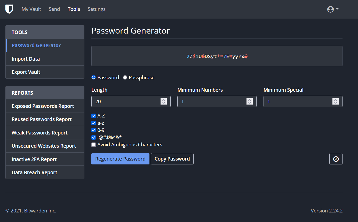 Web Vault Password Generator - The Password Generator in the web vault is a great tool for keeping you secure